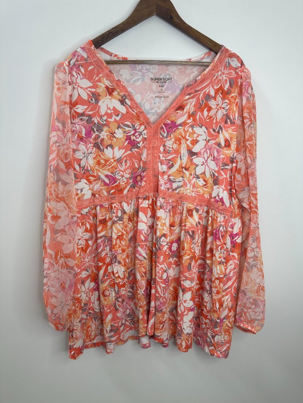 Torrid Babydoll Fabric Mix Super Soft Balloon Chiffon Sleeve Top Plus Size 3 3X - Picture 13 of 13